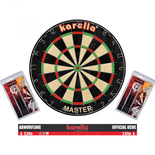 Dartboard Karella Master Set inkl. Karella Steeldarts und Abwurflinie