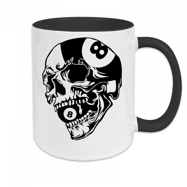 Tasse zweifarbig Billard 8 Ball Totenkopf