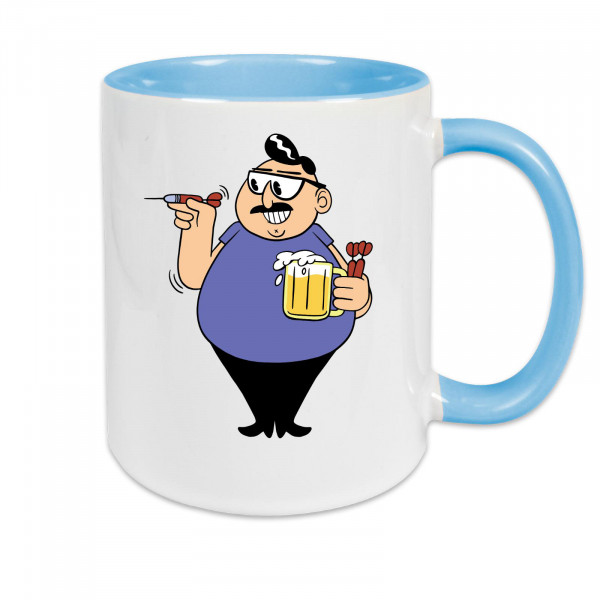Tasse zweifarbig Darts Spieler mit Bier